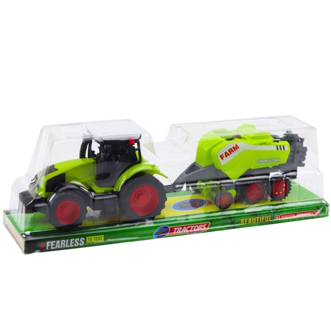 Zöld farm traktor és bálázó játékszett