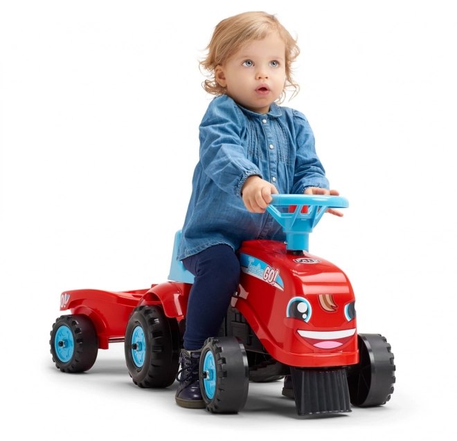 Lábbal hajtható - Go Farm traktor piros kormánnyal és utánfutóval