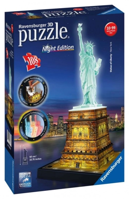 Ravensburger 3D Szabadság-szobor Puzzle - Éjszakai Kiadás, 108 Darab