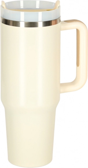 Krémes termoszbögre szívószállal és füllel 1200 ml