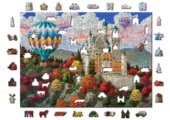 Fából készült Neuschwanstein kastély puzzle 2 az 1-ben, 1010 darab