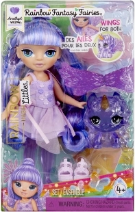 Rainbow High kis tündértestvér Amethyst (Purple) háziállattal