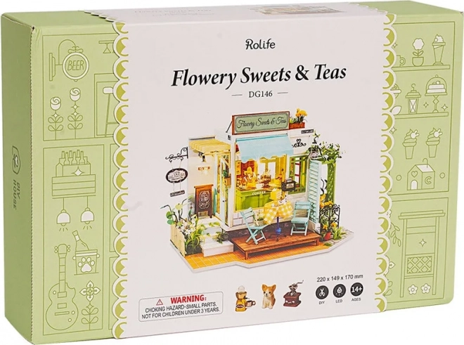 Rolife DIY ház: Flowery Sweets & Teas mini kávézó LED világítással