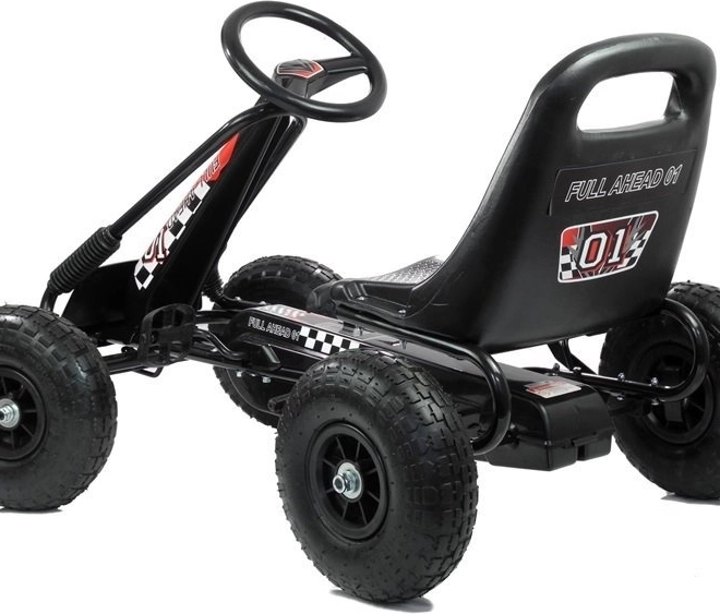Pedálos levegős gokart + Felfújható gumik + Állítható ülés – Fekete