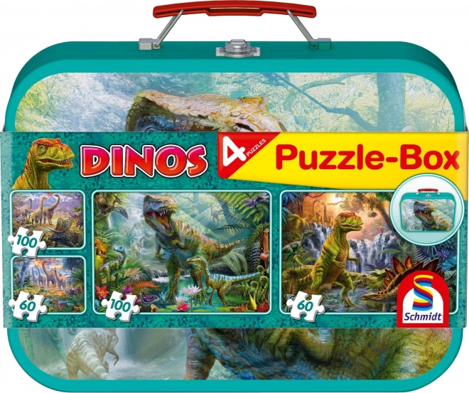 Schmidt dinoszauruszos puzzle 4 az 1-ben fém bőröndben