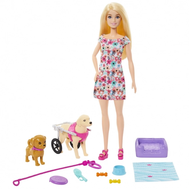 Barbie és kiskutyás játékszett kerekesszékkel