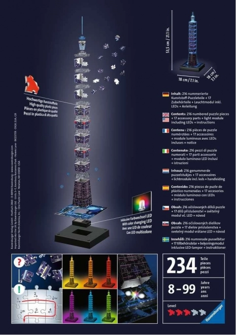 Ravensburger 3D Puzzle éjszakai kiadás Taipei 101, Taiwan 216 darab