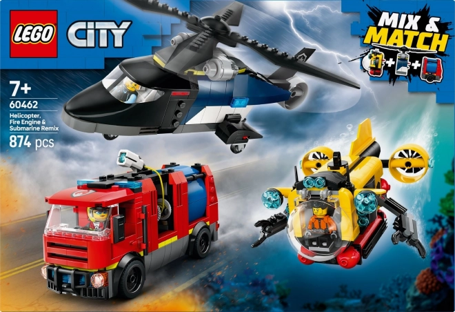 Mentőakció játékconfiguráció helikopterrel és tűzoltóautóval - LEGO City