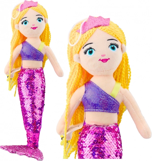 Plüss sellő flitteres farokkal lila 48 cm