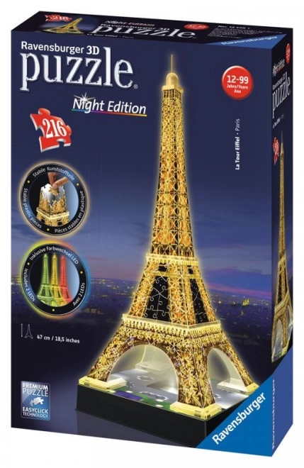 3D puzzle 216 darabos Eiffel-torony éjszaka