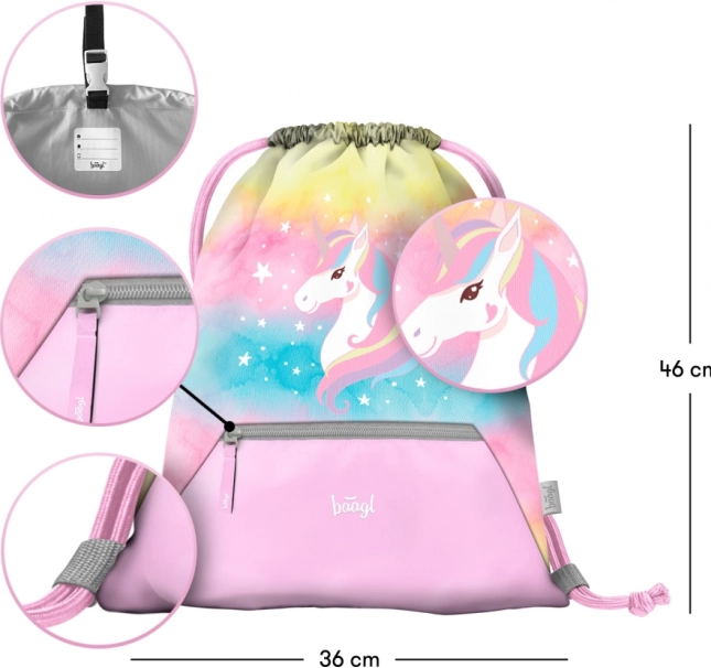 3 darabos BAAGL Zippy plus Rainbow Unicorn szett: iskolatáska, tolltartó és zsák