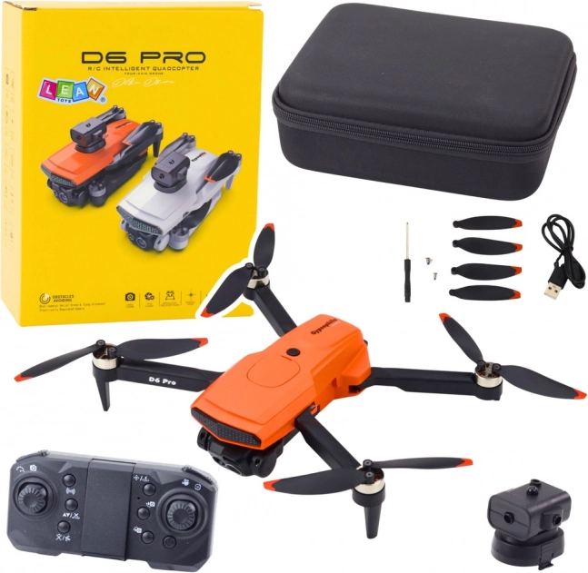 Dron D6 Pro kettős HD kamerával és LED világítással, narancssárga