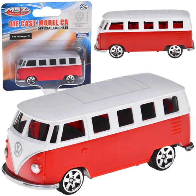 Volkswagen T1 piros-fehér kisautó 1:56 méretarány