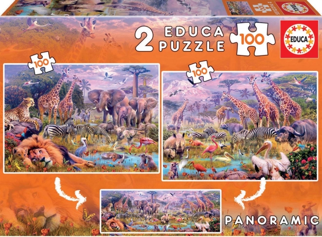 Panoráma puzzle vadállatok 2x100 darabos