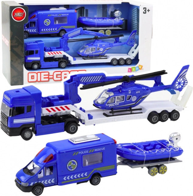 Mentőjárművek szett kék rendőrségi helikopterrel