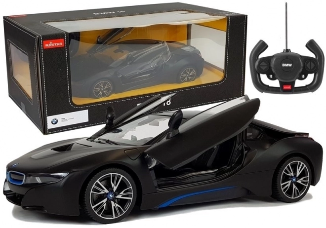 Autó R/C BMW i8 Rastar 1:14 fekete automata ajtó