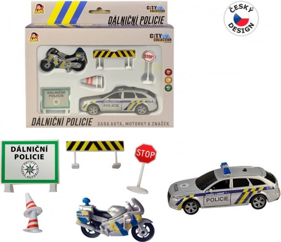 Autópálya-rendőrség készlet CITY COLLECTION – villogós rendőrautó és motor