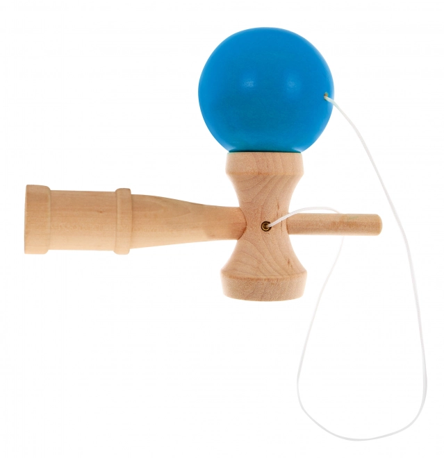 Kendama ügyességi játék gyerekeknek és felnőtteknek, fa játékszer kék golyóval