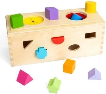 Bigjigs Toys Fa titokzatos doboz alakzatok behelyezésére és rendezésére