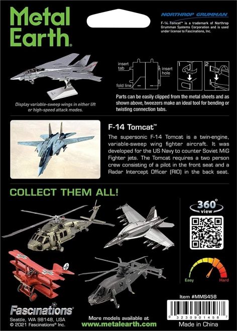 Fém Earth 3D Puzzle F-14 Tomcat Vadászgép