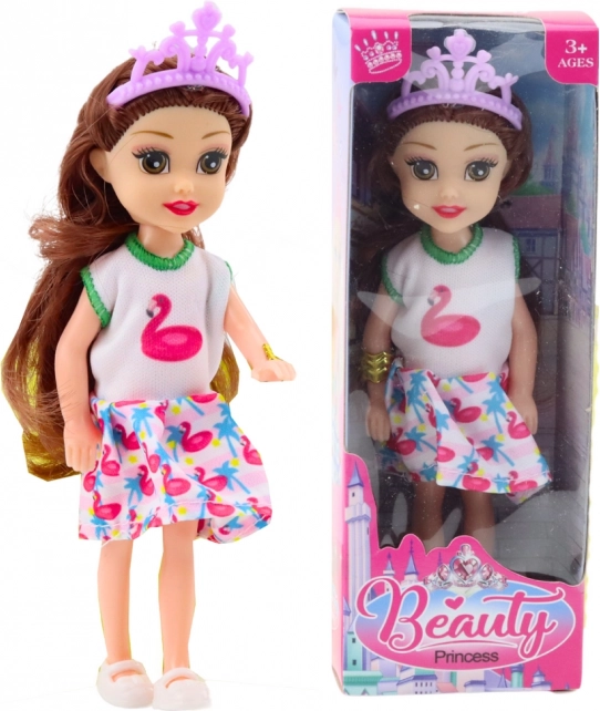 Mini hercegnő baba koronával színes ruhában 14 cm
