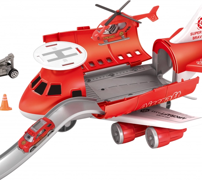 Tűzoltó repülőgép állomás járművekkel és helikopterrel