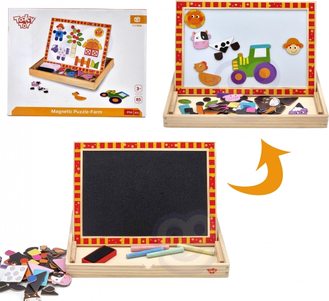 Tooky Toy Farmák kétoldalas fa tábla mágneses kirakókkal