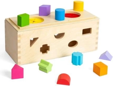 Bigjigs Toys Fa titokzatos doboz alakzatok behelyezésére és rendezésére