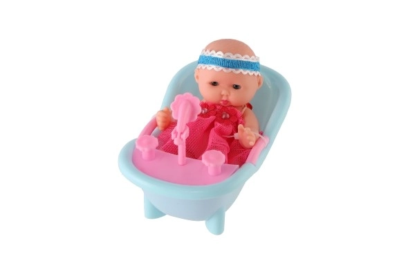 Baba játék babakáddal és puha testtel, 12 cm