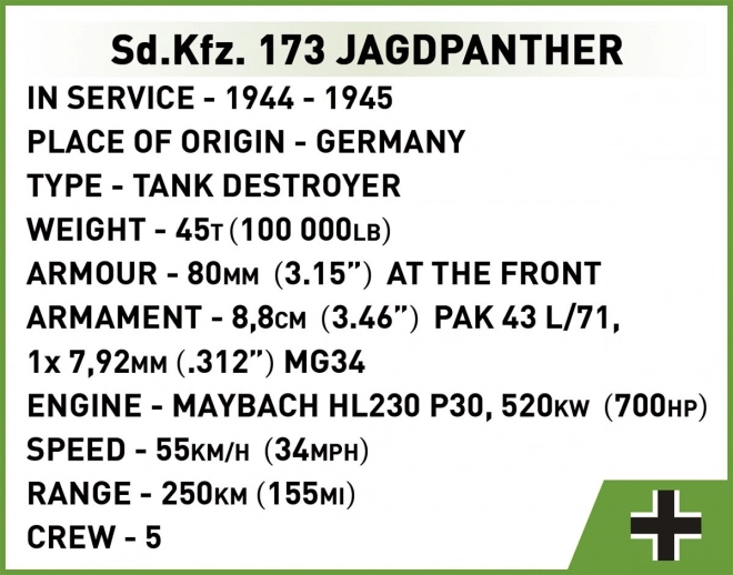 II. világháborús Jagdpanther makett COBI készlet