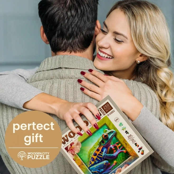 Színes béka fa puzzle 250 darabos