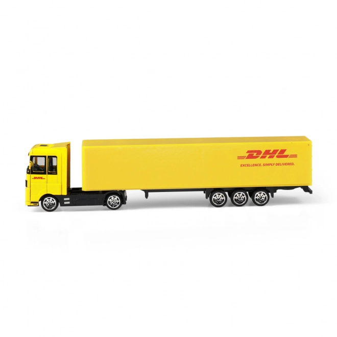 DHL utánfutós teherautó, szabadon futó, 19cm