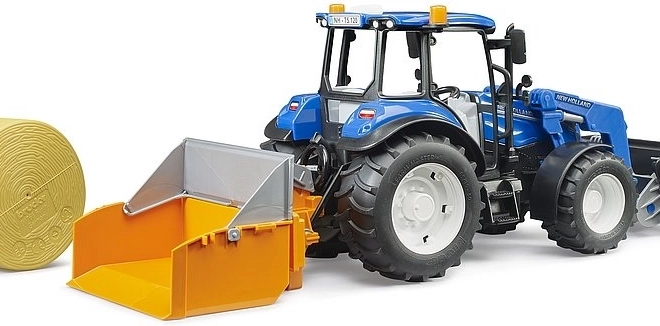 Bruder traktornak New Holland T5.120 elülső rakodóval és platóval