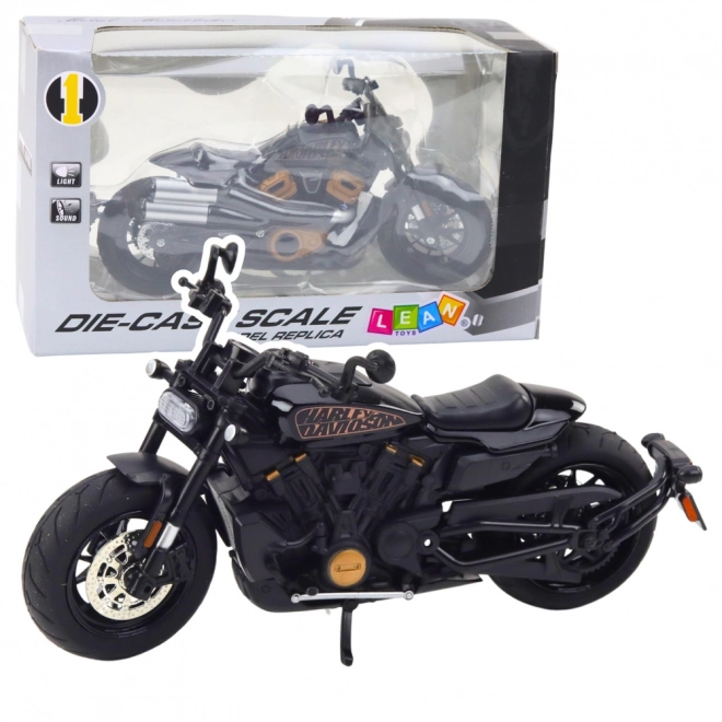 Fekete Chopper motorkerékpár arany elemekkel 1:12