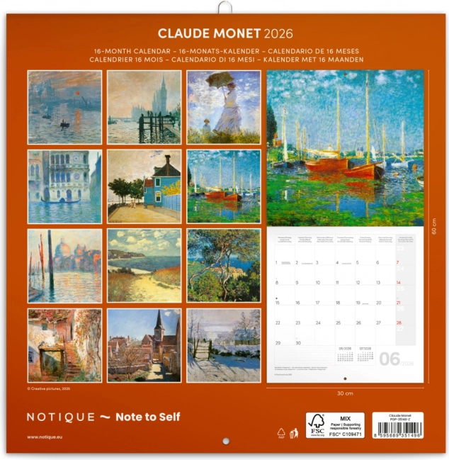 Jegyzetnaptár Claude Monet 2026, 30 x 30 cm
