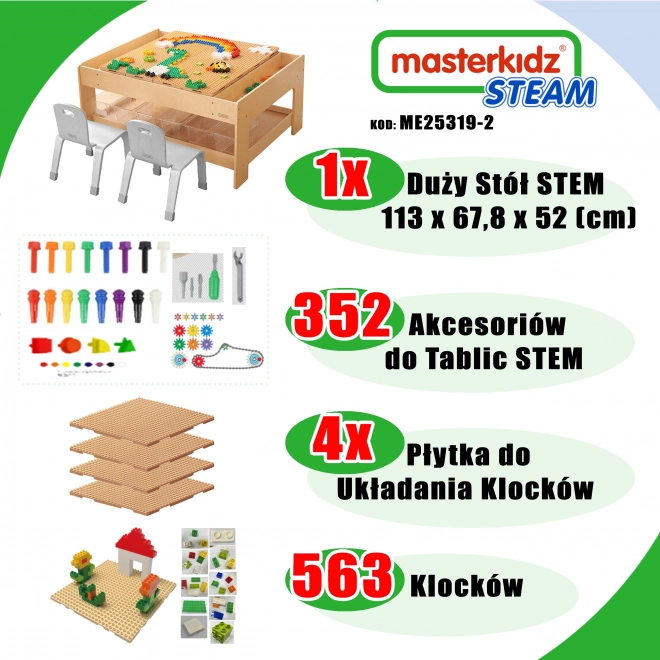 Masterkidz fa oktató asztal kiegészítőkkel - STEM fali készlet és 563 építőkocka