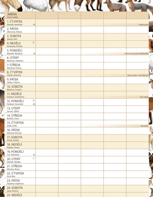 Családi tervező naptár Animalium 2026