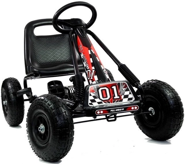 Pedálos levegős gokart + Felfújható gumik + Állítható ülés – Fekete