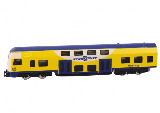 Klasszikus sárga-kék fém vonat modell 1:48