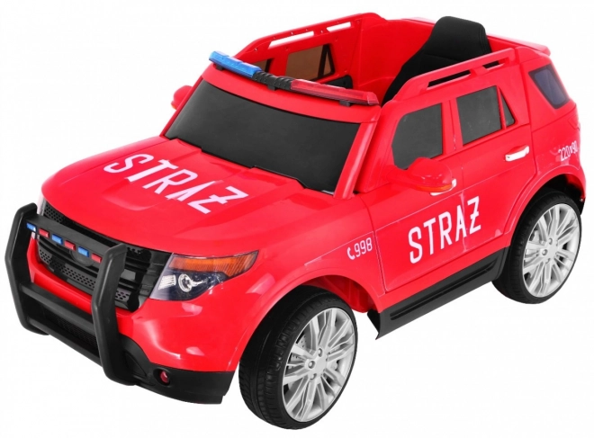 Gyermek tűzoltó SUV akkumulátorral + szirénák + fények + megafon + távirányító + lassú indítás + matricák