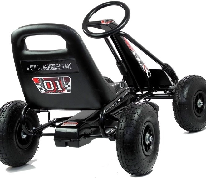 Pedálos levegős gokart + Felfújható gumik + Állítható ülés – Fekete