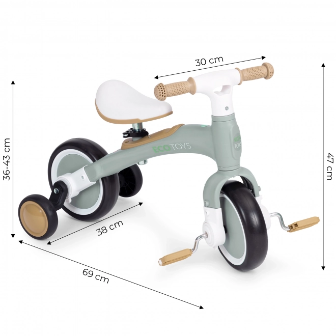 3 az 1-ben futóbicikli pedálokkal és segédkerekekkel zöld ECOTOYS