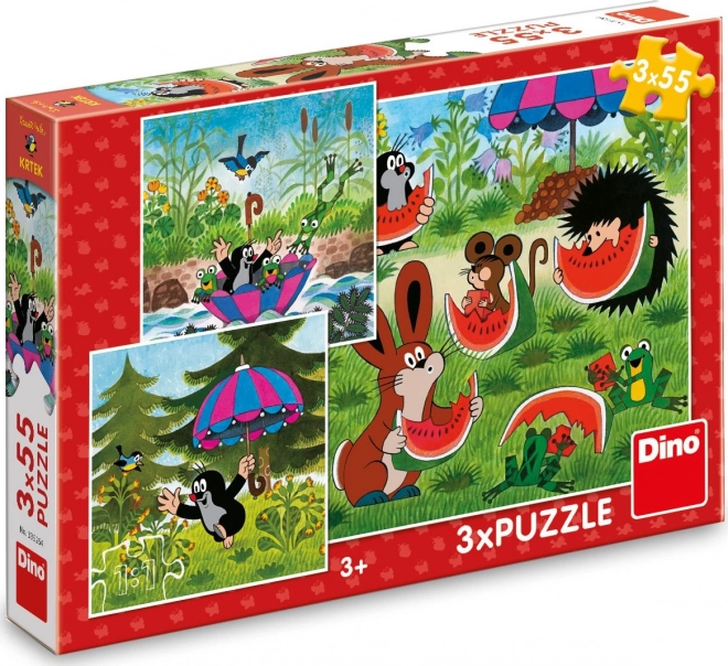 Krtek és a kis esernyő puzzle szett 3x55 darabos