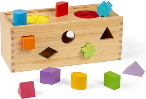 Bigjigs Toys Fa titokzatos doboz alakzatok behelyezésére és rendezésére