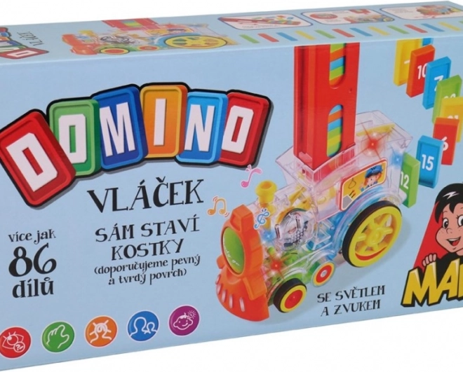 Transzparens mozdony dominóval és fénnyel gyerekeknek