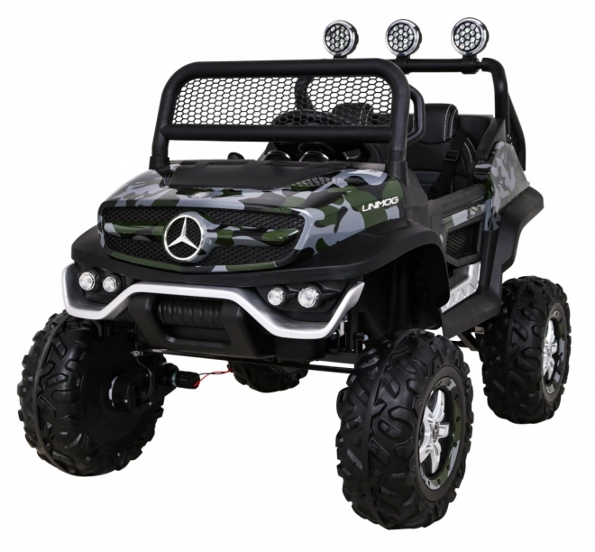 Mercedes Benz Unimog gyerekeknek Moro festés + 4x4 hajtás + távirányítás + csomagtér + lassú indítás + MP3 LED