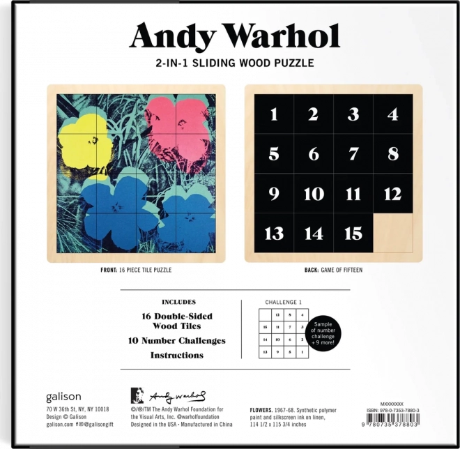 Galison Andy Warhol: Virágok 2 az 1-ben fa mozaik kirakó