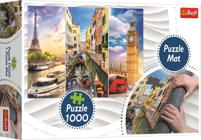 Trefl városok kollázs puzzle: Párizs-Velence-London 1000 darab + puzzle alátét