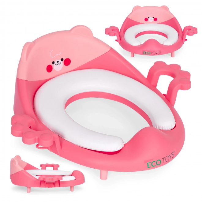 Gyerek WC ülőke fogantyúkkal, puha párnával, rózsaszín, ECOTOYS