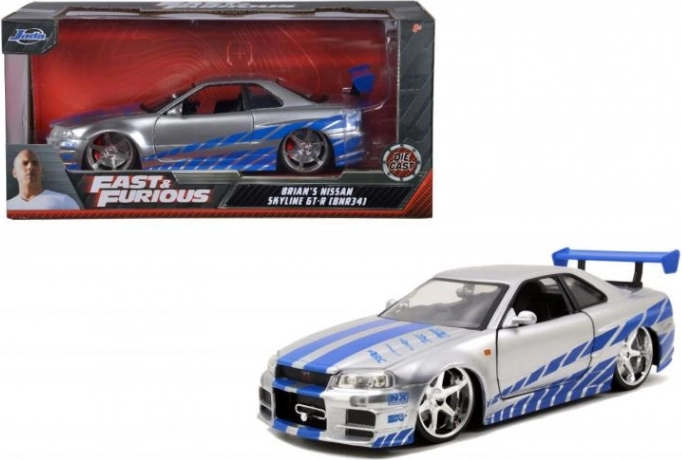 Fém autómodell 2002 Nissan Skyline GT‑R R34 1:24 Halálos iramban